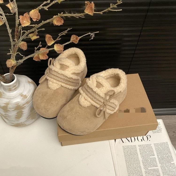 韩版厚底勃肯鞋加绒刺绣蝴蝶结女款2025冬季新款百搭冬款外穿棉鞋