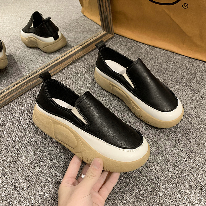 鞋子女2024春季新款一脚蹬懒人鞋女软皮厚底运动休闲鞋女小白鞋