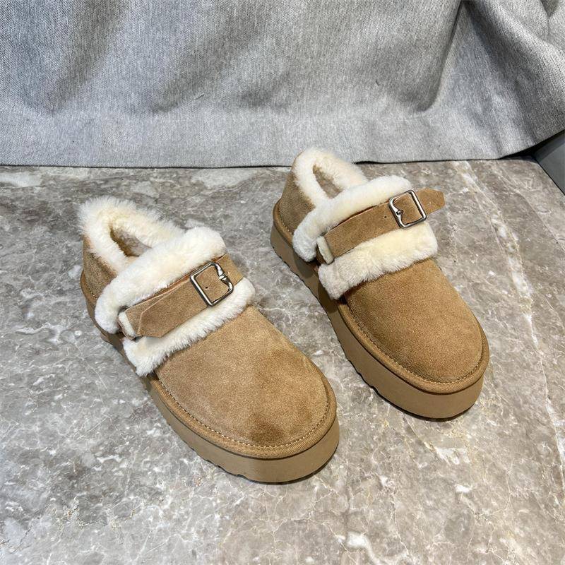 欧洲站磨砂软皮女鞋2025冬新款圆头一脚蹬松糕底保暖浅口棉鞋板鞋