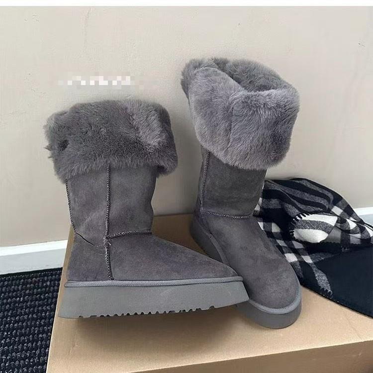 厚底长筒雪地靴女2025新款冬季两穿加绒加厚纽扣中筒东北毛毛棉靴