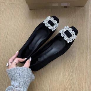 气质通勤鞋 粗跟方头水钻高级感单鞋 气质百搭豆豆鞋 新款 女2025秋季