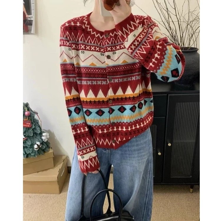 【七针浣熊绒】费尔岛复古民族风提花圆领针织开衫女秋冬毛衣外套,女装/女士精品,毛针织衫,淘宝优惠券,粉丝福利购,淘宝优惠卷