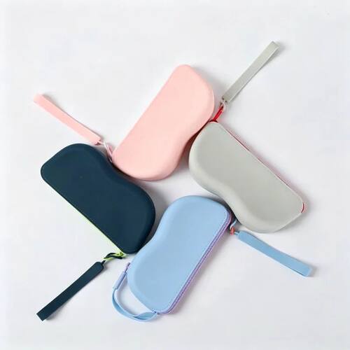 1pc Portable Silicone Glasses Case, Zipper Closure, Minimali