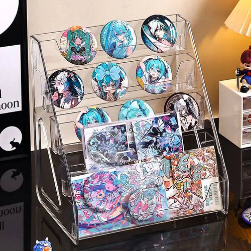 1pc stepped acrylic badge display rack, transparent desktop