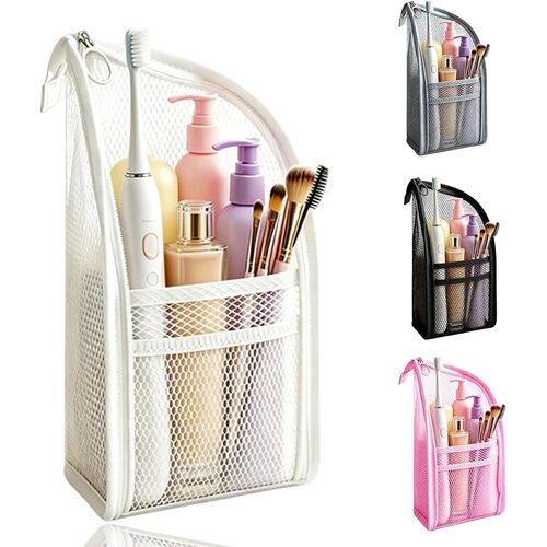 Foldable Travel Makeup Bag with Toothbrush Holder-Large Capa