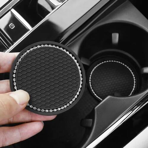 2pcs Cute Bling Car Cup Holder Coaster Mat with Rhinestone f