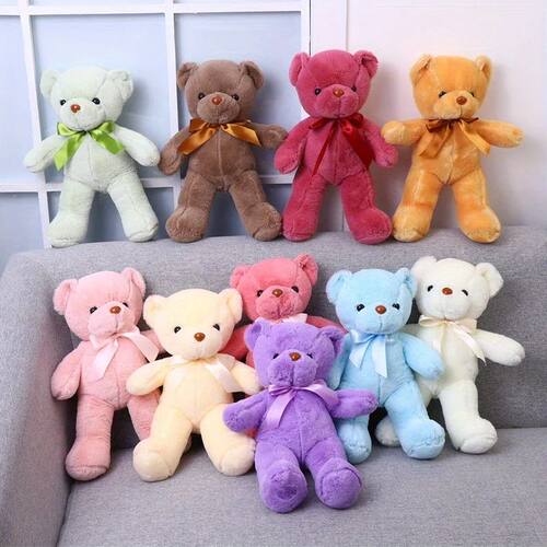 Multicolored Ribbon Teddy Bear Plush Toy Doll Soft Animal Do