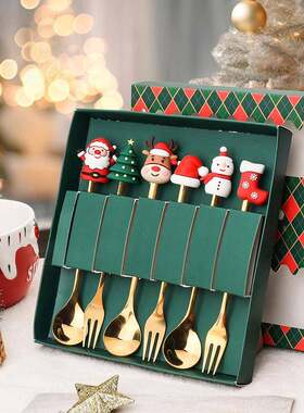 Merry Christmas spork Spoon set coffee spoon Fruit fork gift