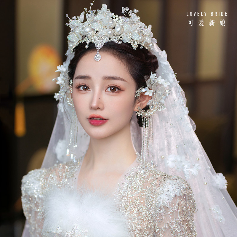 可爱新娘新款奢华蕾丝重手工婚纱造型皇冠额饰新娘主婚纱头饰配品