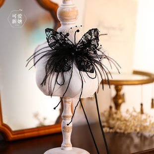 项链女2024新款超仙蕾丝羽毛水晶蝴蝶颈链创意写真晨袍婚纱配饰品