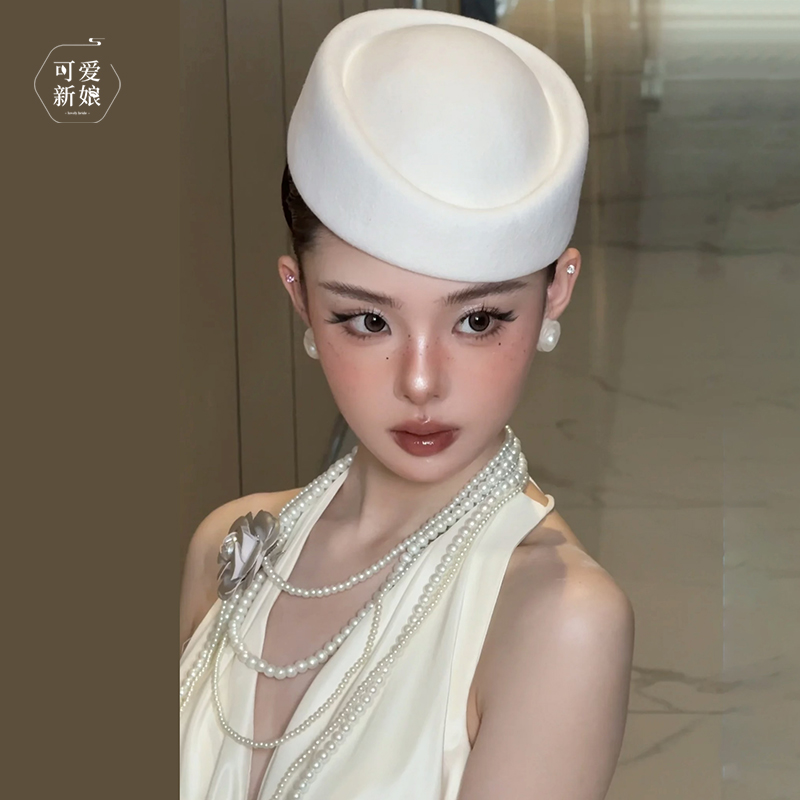 主婚纱新娘白色毛呢礼帽