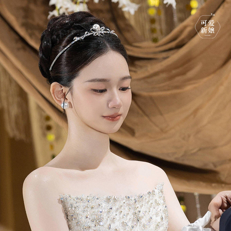 ETE高级感新娘皇冠简约甜美珍珠蝴蝶结发箍主婚纱礼服精致王冠