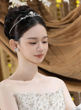 ETE高级感新娘皇冠简约甜美珍珠蝴蝶结发箍主婚纱礼服精致王冠
