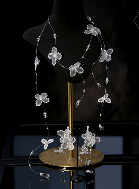 韩式蕾丝花朵水晶项链