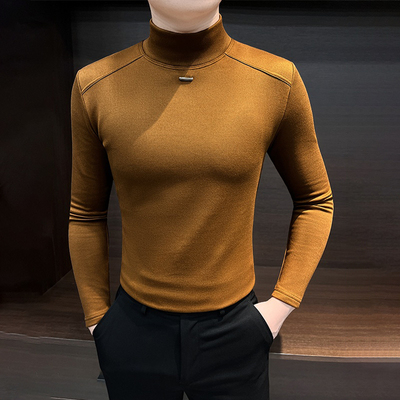 潮牌半高领德绒打底衫男长袖T恤