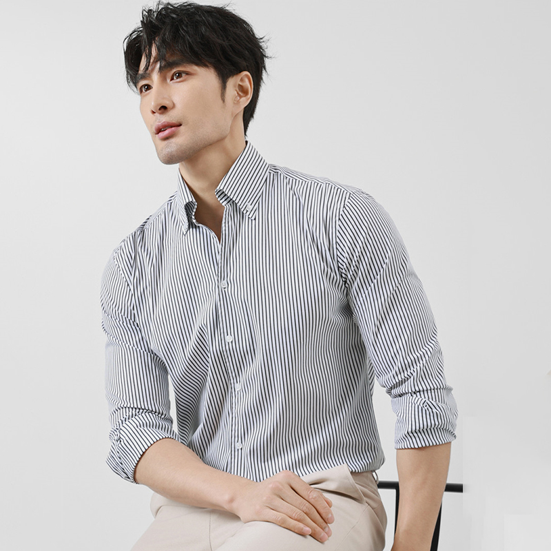 潮牌条纹衬衫男长袖秋季