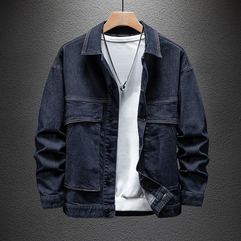 潮牌牛仔外套男春秋季宽松美式休闲复古大码机车冬款加绒加厚夹克