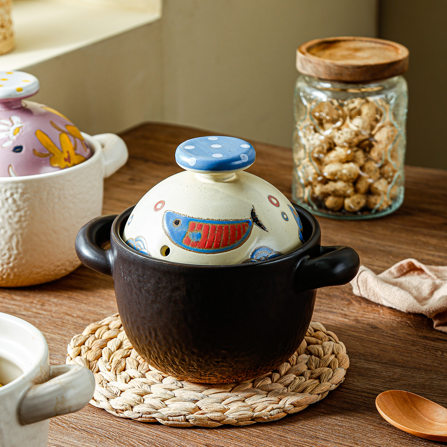 日式复古陶瓷砂锅家用耐高温炖汤煲汤煲仔饭锅耐高温干烧不裂炖锅