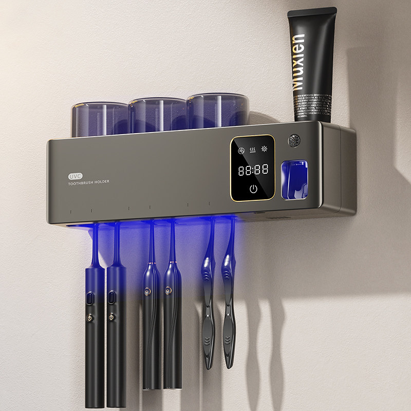 智能牙刷牙杯置物架消毒器紫外线杀菌烘干牙刷架挤牙膏器免打孔
