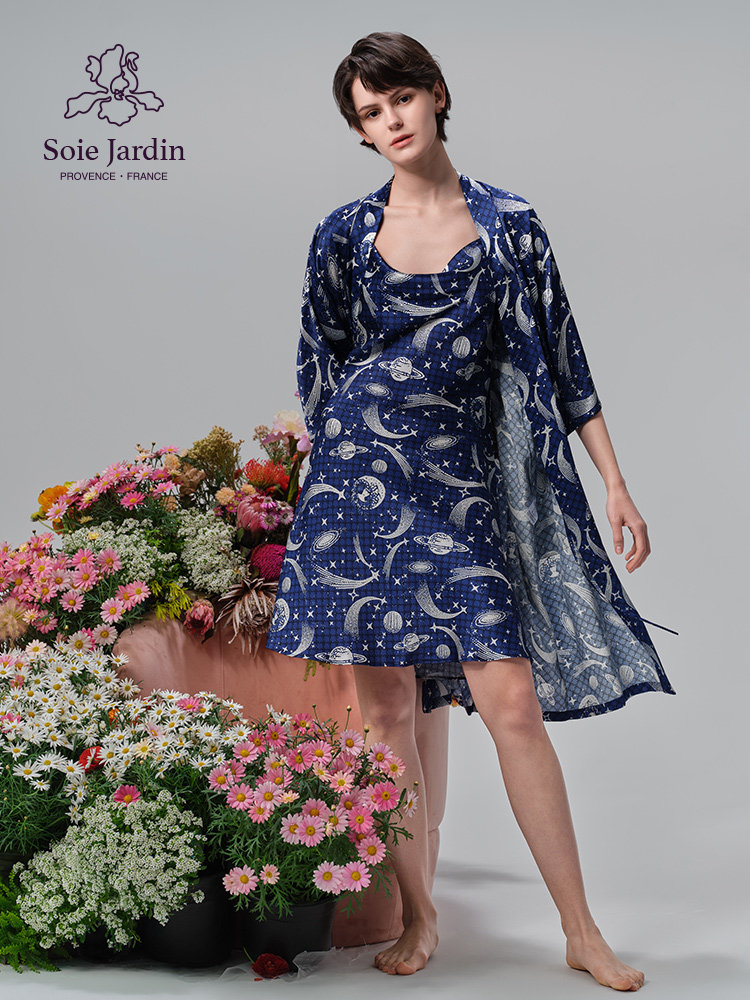 soie jardin5#星座联名王祯的幻世界女款真丝长袍桑蚕丝印花睡袍