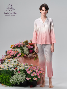保加利亚玫瑰系列提花渐变印花桑蚕丝家居两件套装 soie jardin3