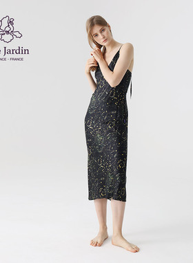 soie jardin3#黑石英国liberty进口真丝印花斜裁出街过膝吊带裙