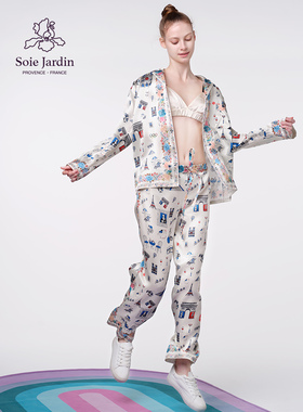 soie jardin新品巴黎奥运纪念主题真丝定位印花睡衣套装大礼包