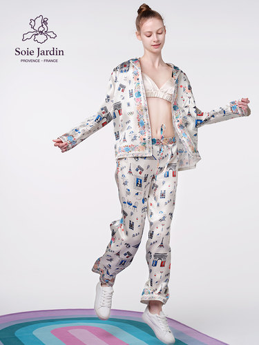 soie jardin新品巴黎奥运纪念主题真丝定位印花睡衣套装大礼包