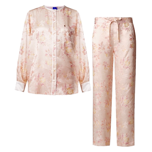 soie jardin3#新款海瑟薇公主提花晕染优雅真丝长睡衣家居女套装