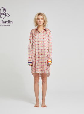 soie jardin3#LOVER宽松慵懒风休闲家居服印花真丝长袖衬衫裙