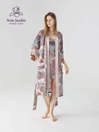 soie jardin3#宁芙原创印花桑蚕丝长袍女丝绸家居服舒适真丝外穿