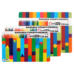 日本进口樱花可擦塑料蜡笔24色12色幼儿园儿童宝宝画笔炫彩油画棒套装小学生用画笔初学者手绘不脏手安全水洗