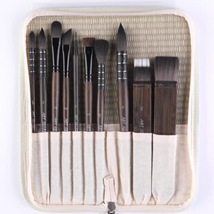 韩国artsecret灰鼠毛尼龙水彩画笔十支套装美术学生初学者绘画水粉颜料画笔丙烯油画排笔扇形笔勾线笔毛笔