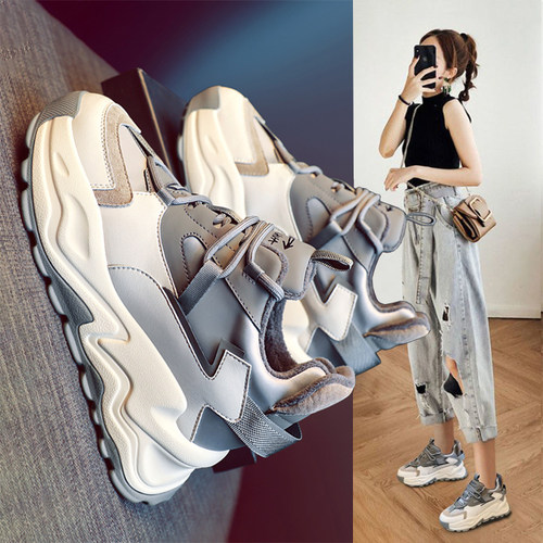 厚底内增高老爹鞋女春季透气女鞋