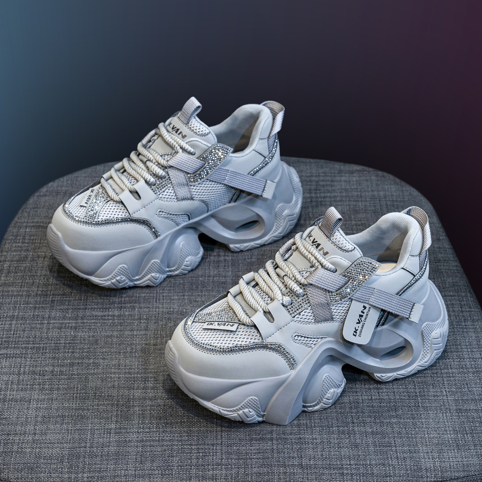 网面老爹鞋女2025秋季新款厚底内增高运动松糕鞋复古休闲小白鞋子,女鞋,老爹鞋,淘宝优惠券,粉丝福利购,淘宝优惠卷