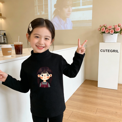 秋冬女童德绒打底衫童装中大儿童加绒上衣洋气女宝宝长袖T恤内搭