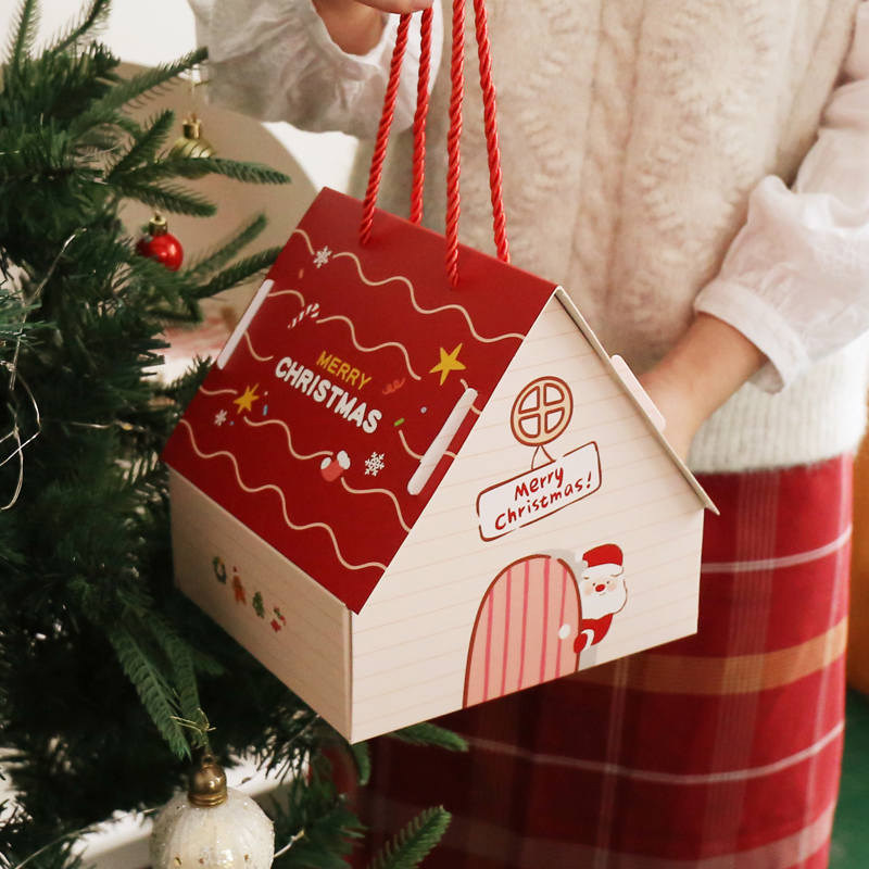手提圣诞节房屋糖果饼干礼盒苹果曲奇包装盒烘焙伴手礼礼物空盒子