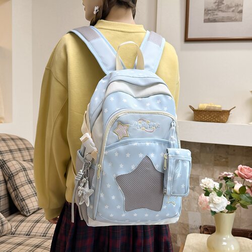路可斯威星星涂鸦书包女生初中生高颜值校园背包女五六年级双肩包