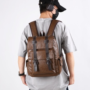 路可斯威背包男士双肩包小型高级感皮质休闲通勤包男款商务平板包