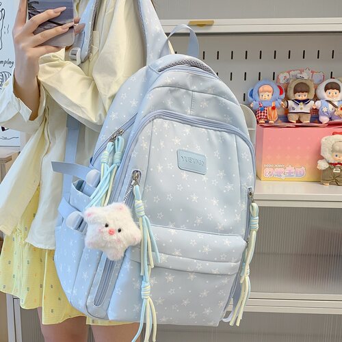 路可斯威星星印花书包初中女生高中大容量减负护脊背包校园双肩包
