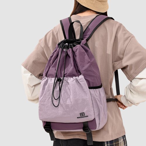 路可斯威抽绳双肩包女轻便撞色运动通勤健身背包高颜值外出旅游包