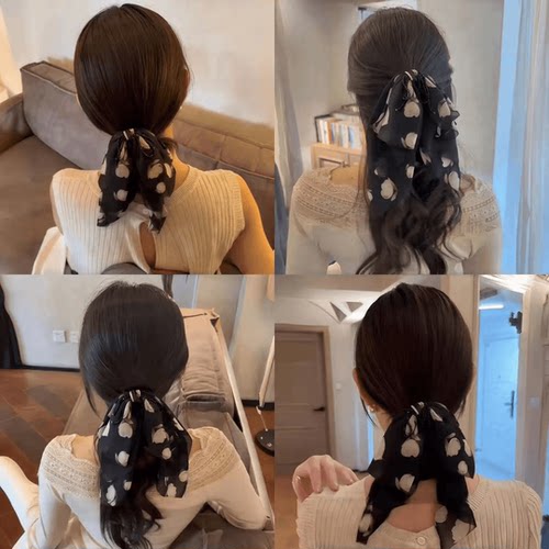 黑色碎花蝴蝶结抓夹气质后脑勺女