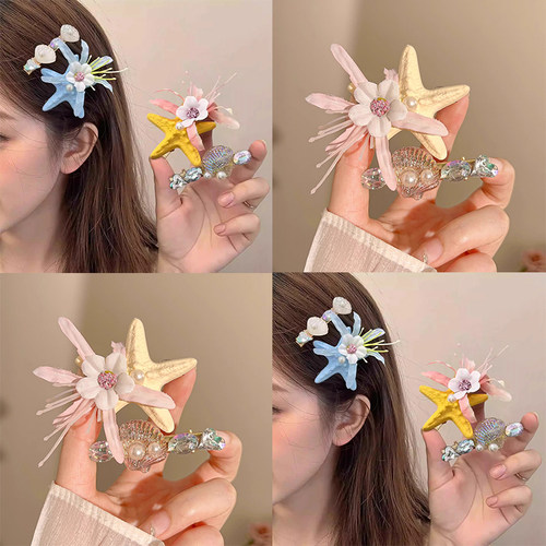 超仙春夏海星花朵侧边发夹度假风
