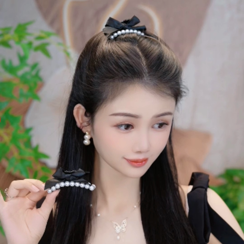 高级感珠珠蝴蝶结抓夹女2024新款