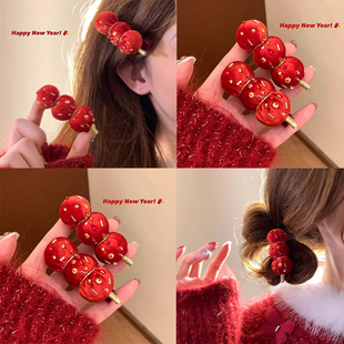 新年可爱红色糖葫芦发夹头饰跨年侧边刘海碎发鸭嘴夹子发卡发饰女