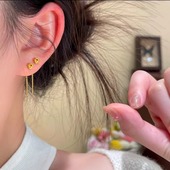 如意同心结耳线金色流苏耳钉女2026新款 气质耳饰 小众独特耳环时尚