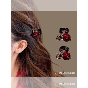 红色珠珠迷你小抓夹女前额侧边小夹子2026新款刘海夹闪钻发夹发饰