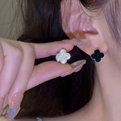 爆闪四叶草耳环女2024新款 独特耳钉小众设计感高级感耳夹耳饰 爆款