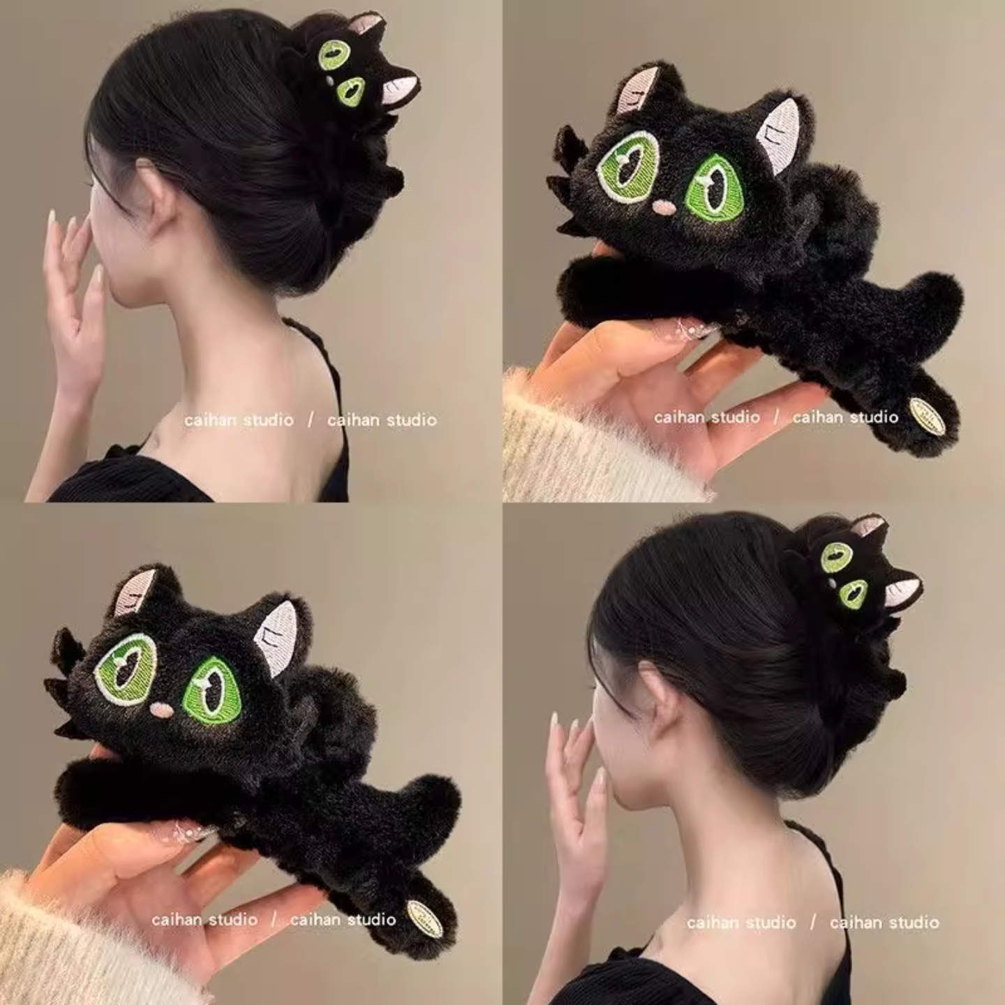 可爱异瞳猫咪毛绒抓夹女2025秋冬
