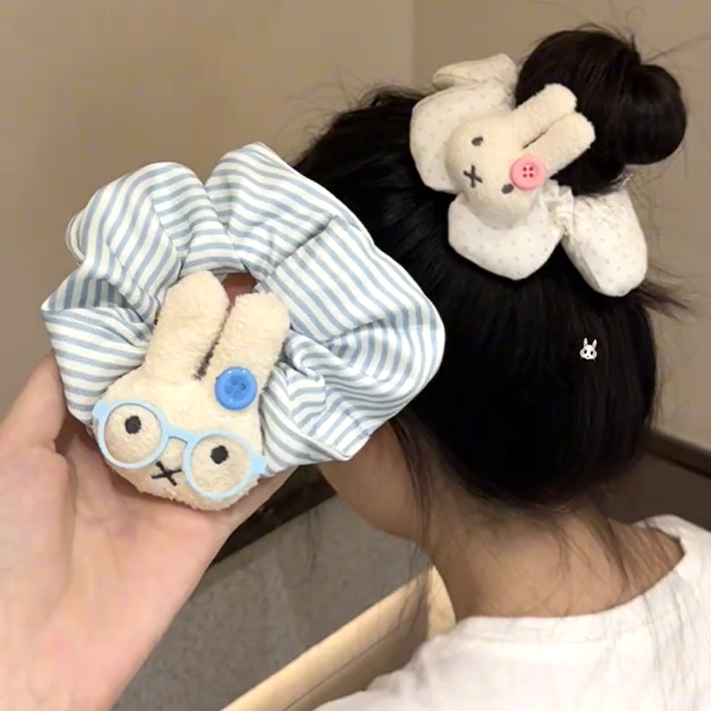 可爱眼镜米菲兔大肠发圈女丸子头